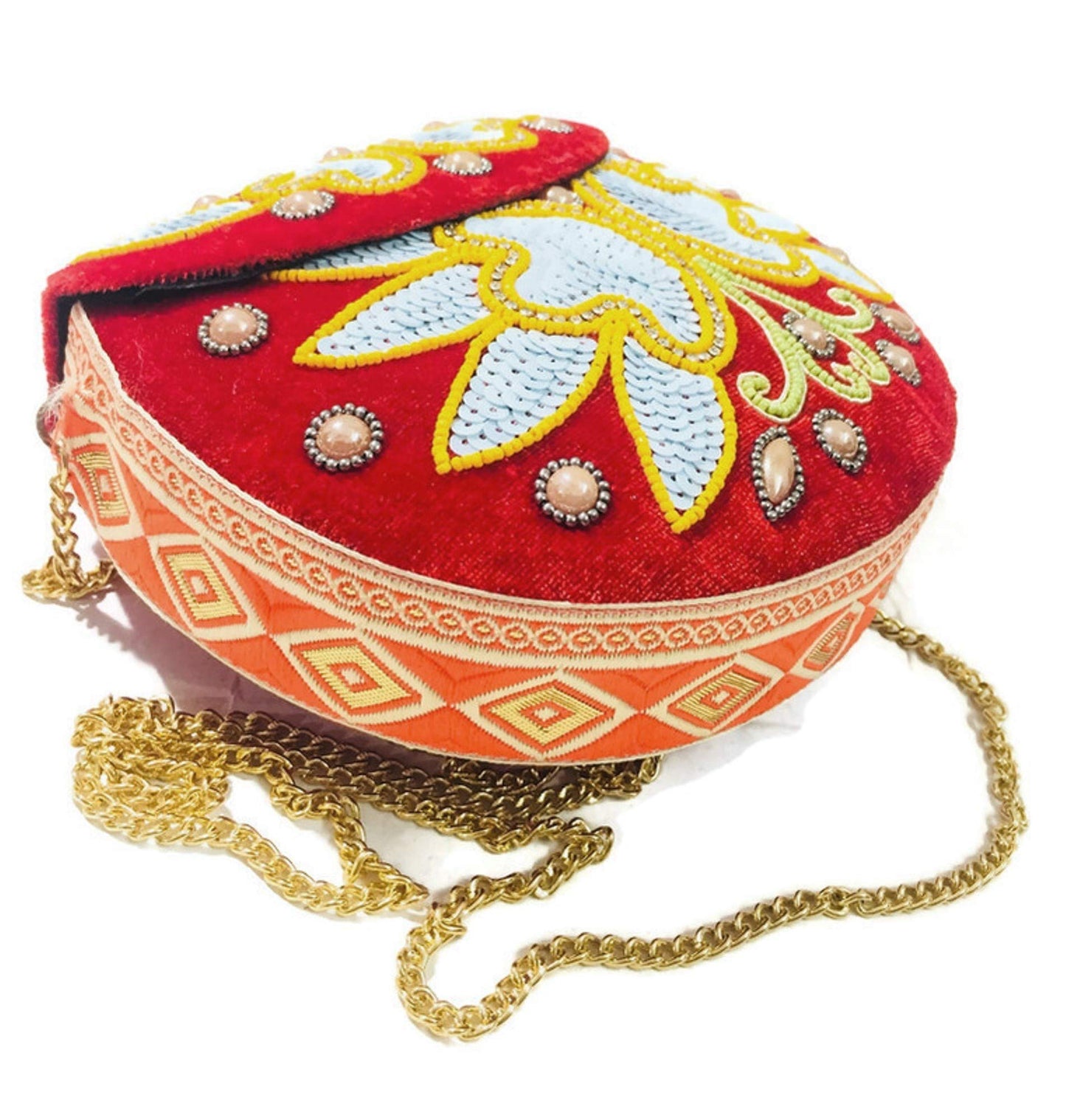 Trend Overseas Velvet Embroidery Beaded Ethnic purse Girls Bridal Bag cross body party bag