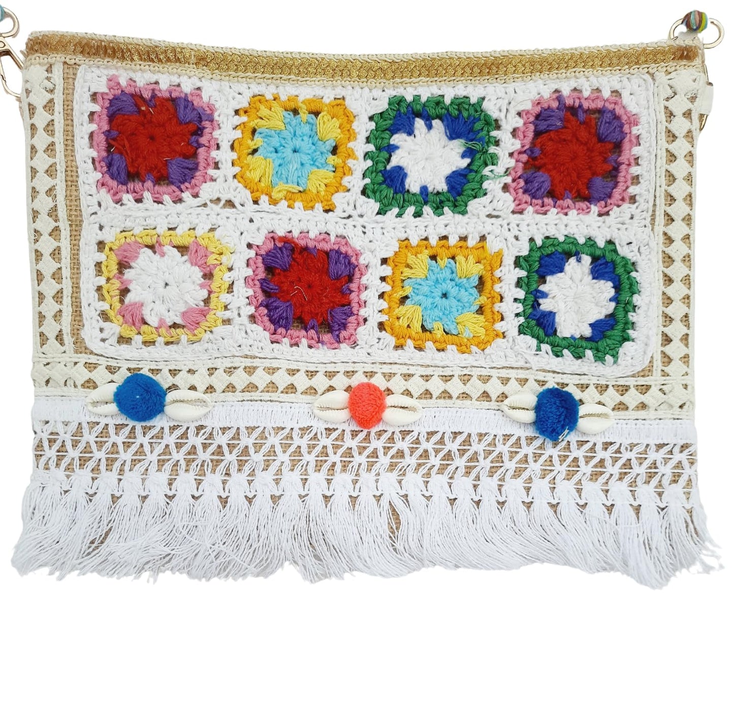 Trend Overseas Multicolor Jute Embroidery pom pom Bridal Bag cross body party sling bag
