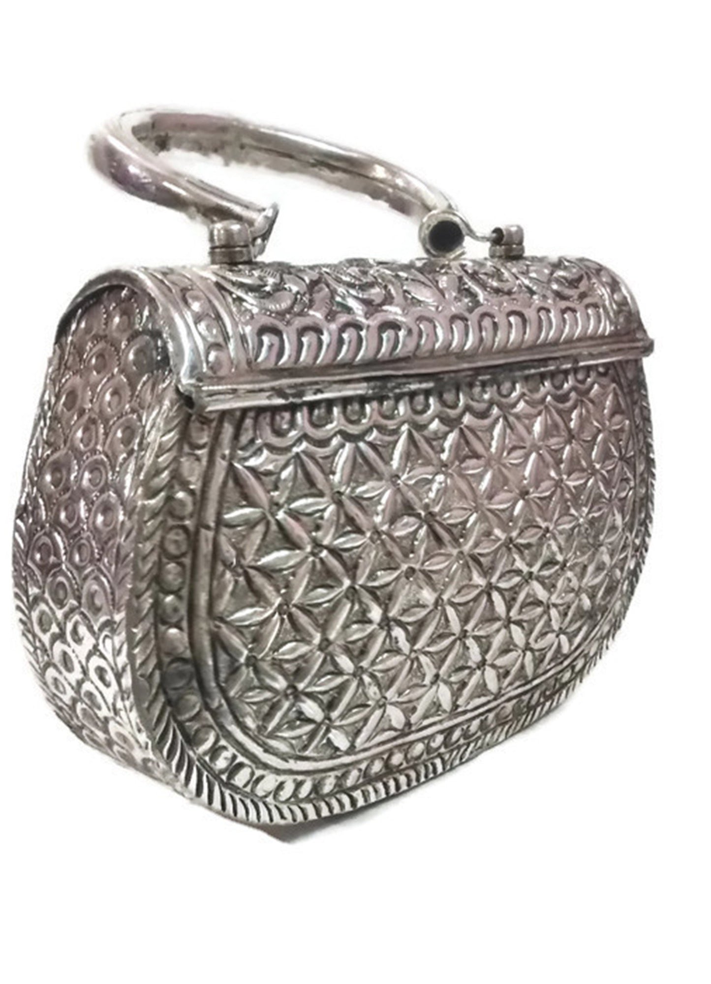 Silver white clutches Vintage Handmade Brass metal purse Hand clutch Handbag for women party Bride marriage clutch