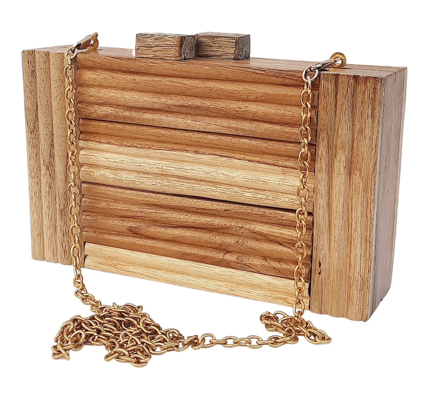 Trend Overseas Natural Wooden Clutch Purse Bridal Clutch Handmade Brown Wooden Clutch cum Sling Bag