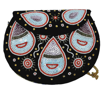 Trend Overseas Black Embroidery Beaded Ethnic purse Girls Bridal Bag cross body party bag