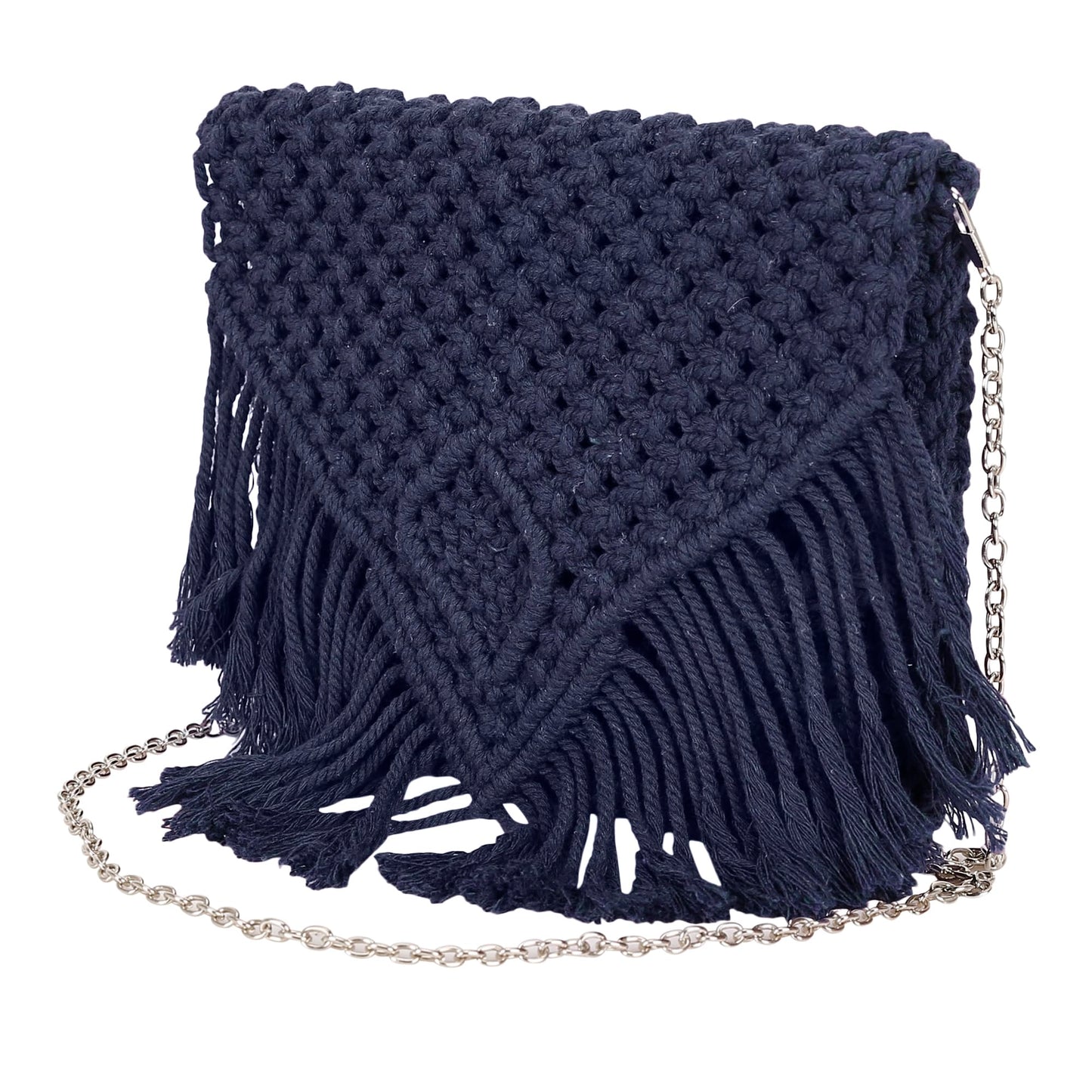 Trend Overseas Women Handwoven Crochet Macrame Cotton Rope Handbag - Lightweight, Adjustable and Detachable Strap, Perfect for Teenagers and Kids