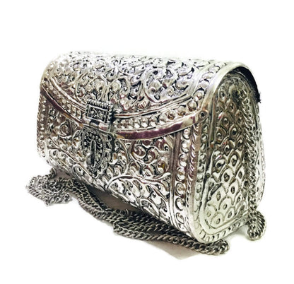 Trend Overseas women gift bridal bag Silver Brass Metal Clutch Sling Bag Indian Ethnic Antique clutch