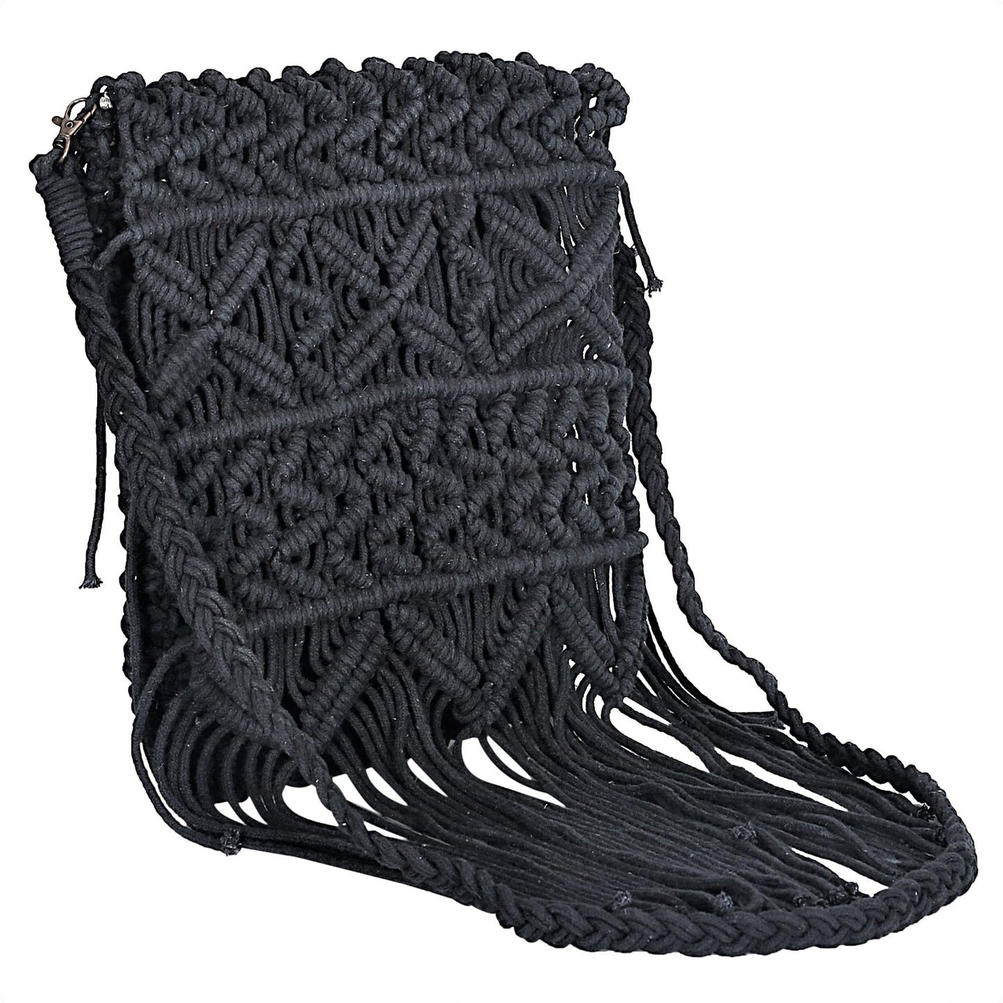 Trend Overseas Women/Girl Handwoven Crochet Macrame Cotton rope Ivory (Off-White) Sling/Clutch Handbag