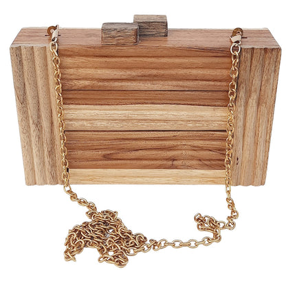 Trend Overseas Natural Wooden Clutch Purse Bridal Clutch Handmade Brown Wooden Clutch cum Sling Bag