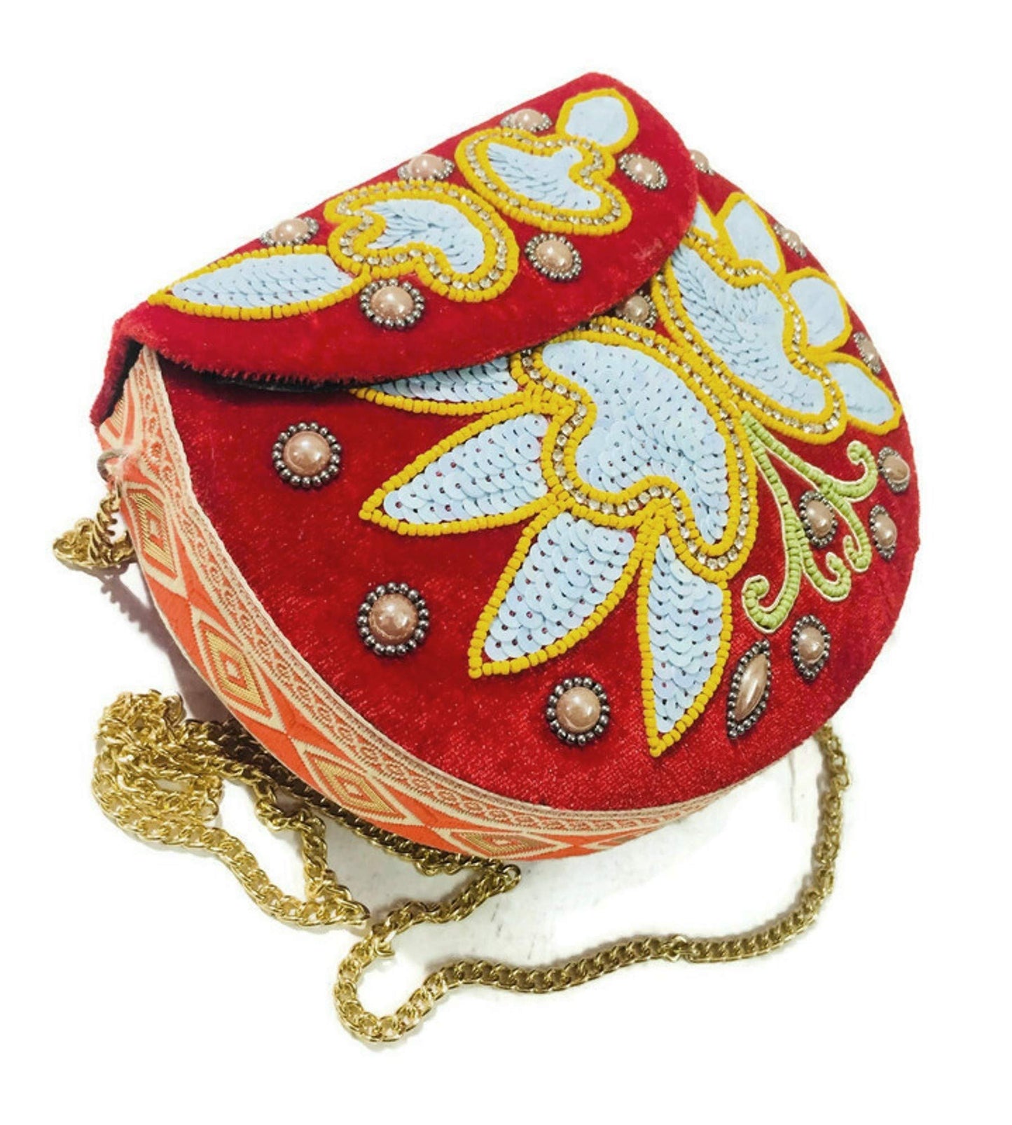 Trend Overseas Velvet Embroidery Beaded Ethnic purse Girls Bridal Bag cross body party bag