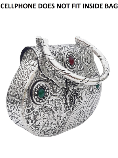 Trend Overseas Ethnic Women Silver Brass Metal Bridal bag Handle Clutch Sling Bag