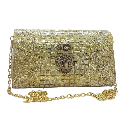 Trend Overseas Women Bridal Silver Gold Metal clutches Ethnic Handmade Brass Purse Metal party Bag Antique Hand Carving Purse