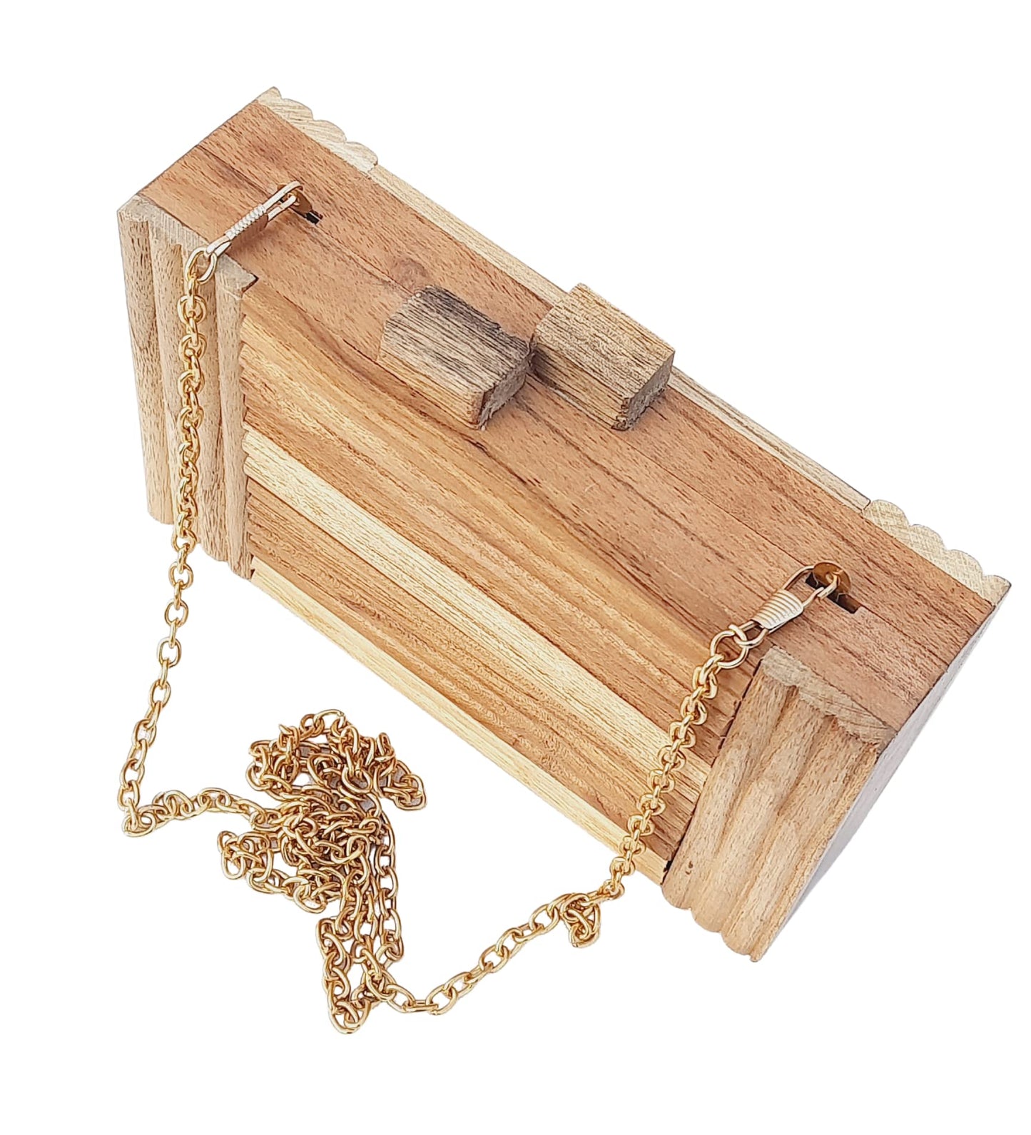 Trend Overseas Natural Wooden Clutch Purse Bridal Clutch Handmade Brown Wooden Clutch cum Sling Bag