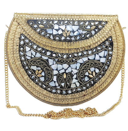 Trend Overseas Golden shell nacre stone bag ethnic clutch indian antique purse mosaic bag metal bag