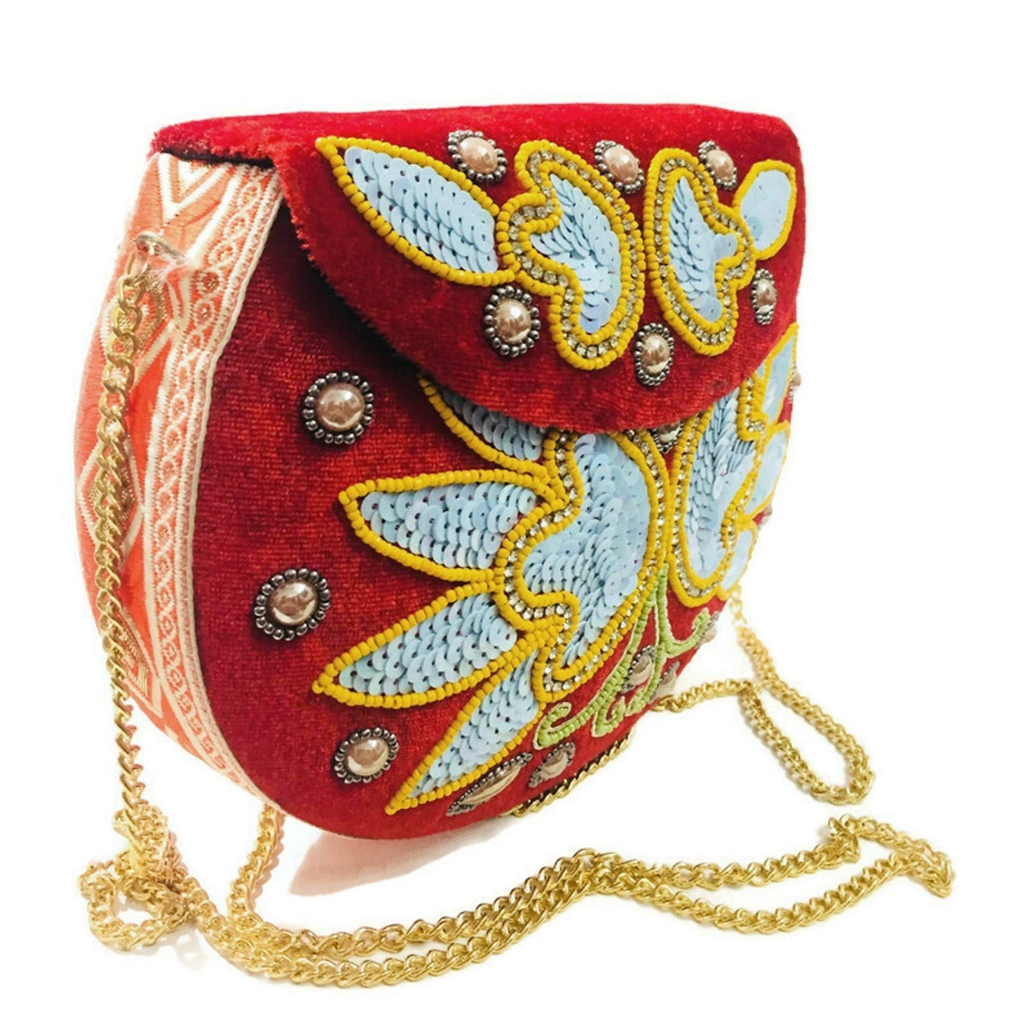 Trend Overseas Velvet Embroidery Beaded Ethnic purse Girls Bridal Bag cross body party bag