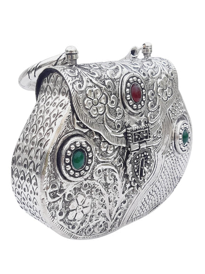 Trend Overseas Ethnic Women Silver Brass Metal Bridal bag Handle Clutch Sling Bag