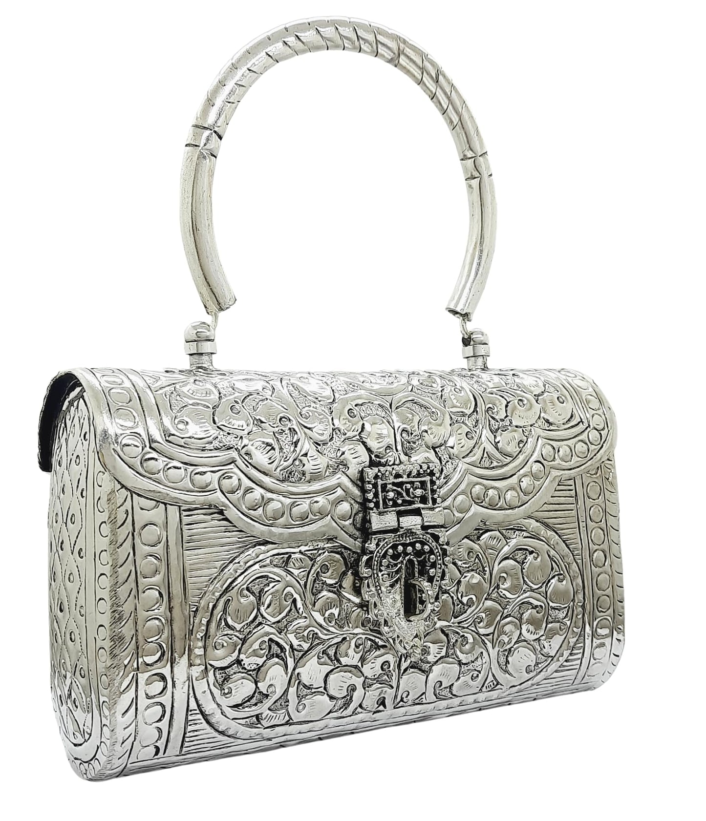 Trend Overseas Women's Silver Handle metal Clutch Hand Cluth