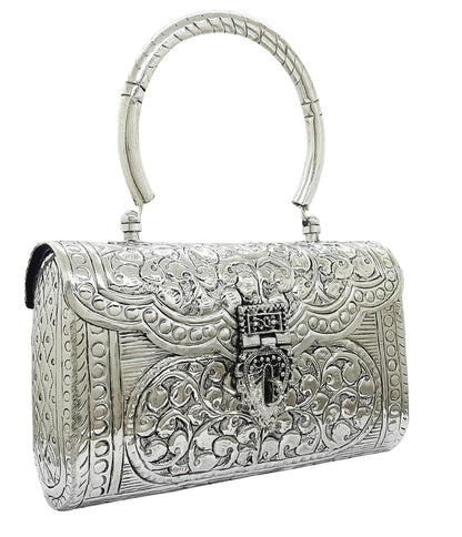 Trend Overseas Women's Silver Handle metal Clutch Hand Cluth