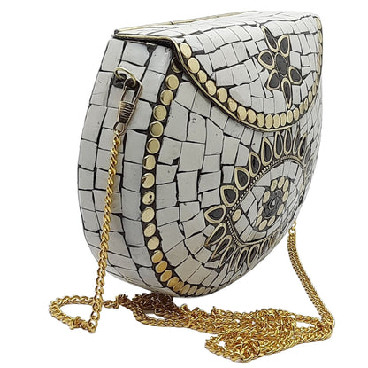 Trend Overseas Ethnic Antique Indian Handmade Mosaic Stone Chip Bag Bridal Clutch