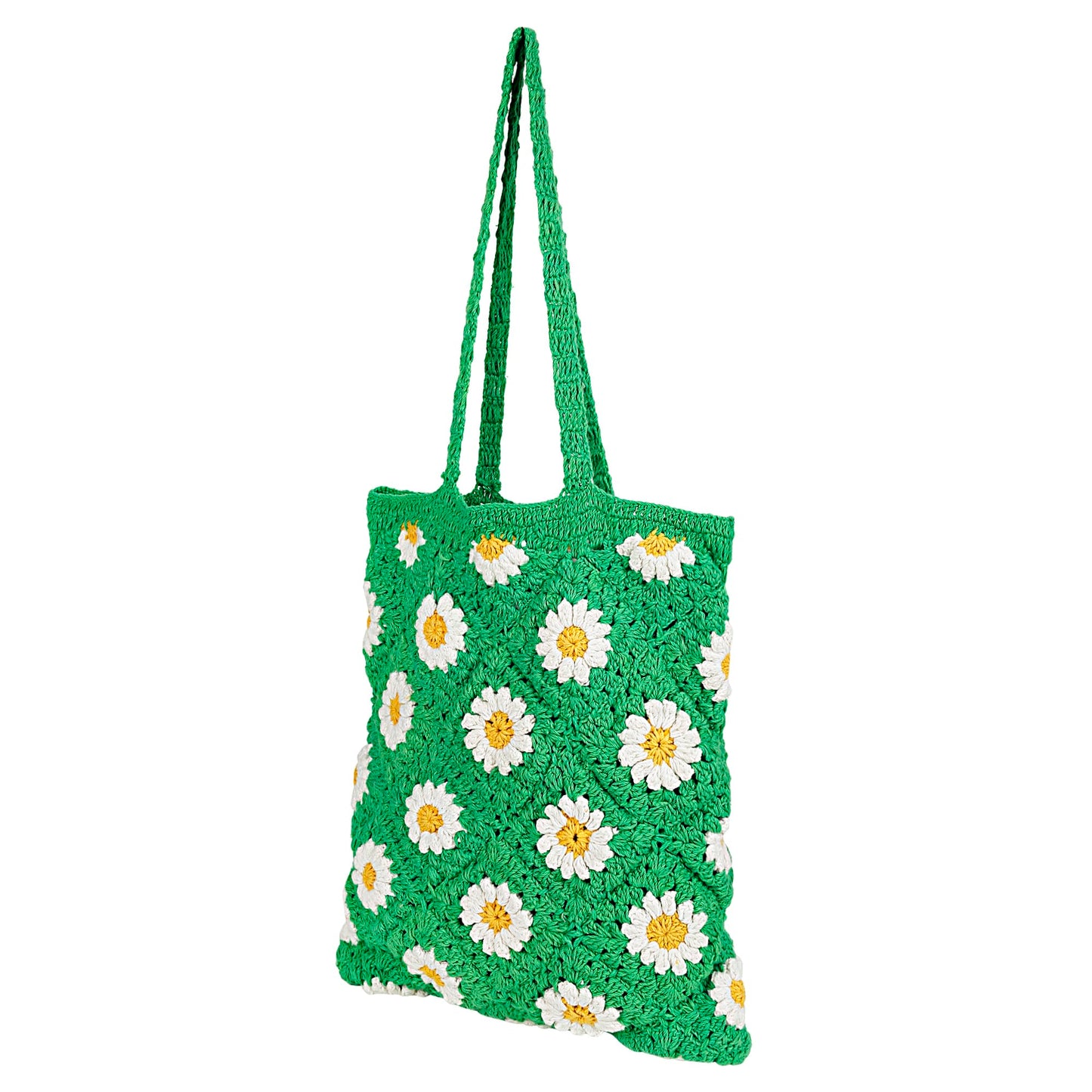 Trend Overseas Handwoven Crochet Multicolour Flower Straw Bag - Travel, Beach, Shopping Woven Shoulder Bag for Women