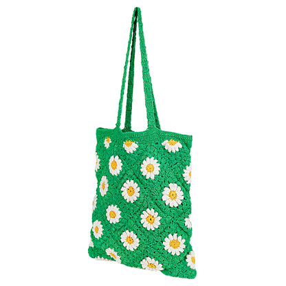Trend Overseas Handwoven Crochet Multicolour Flower Straw Bag - Travel, Beach, Shopping Woven Shoulder Bag for Women