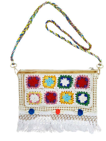 Trend Overseas Multicolor Jute Embroidery pom pom Bridal Bag cross body party sling bag