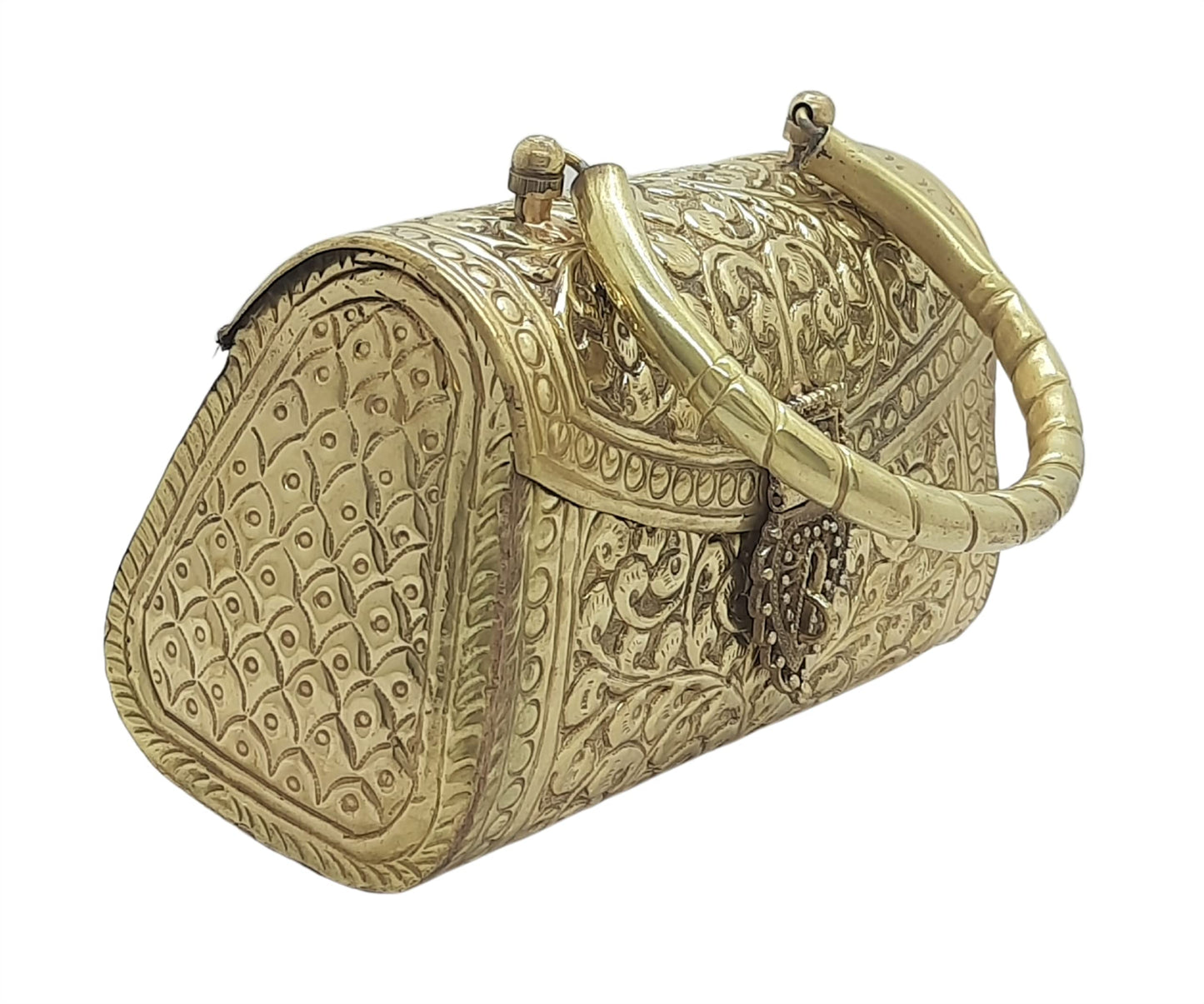 Trend Overseas Gold Metal Bridal Clutch – Brass Handle Evening Purse for Weddings & Parties