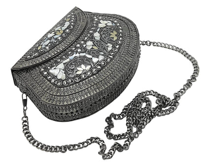 Trend Overseas Women's Antique Black Color Sea Shell bag ethnic clutch metal bag party clutch