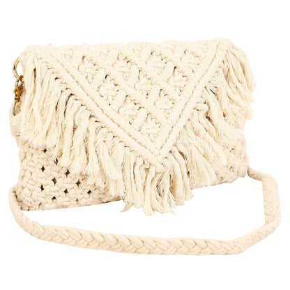 Trend Overseas Handwoven Ivory (Off-White) Crochet Craft Macrame Bag Multi-Purpose Summer Tote Handbag