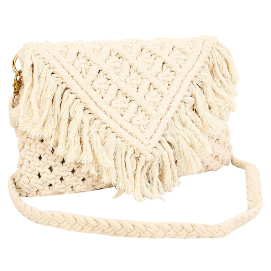 Trend Overseas Handwoven Ivory (Off-White) Crochet Craft Macrame Bag Multi-Purpose Summer Tote Handbag