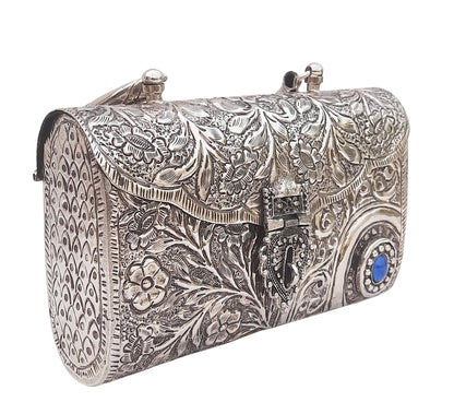 Trend Overseas Ethnic Women Silver Brass Metal Bridal bag Handle Clutch Sling Bag