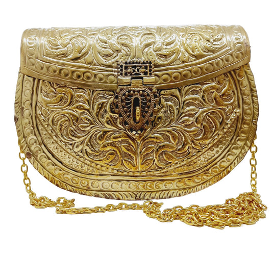 Trend Overseas Clutches for women Golden Brass Metal bag Bridal Clutch Party Purse