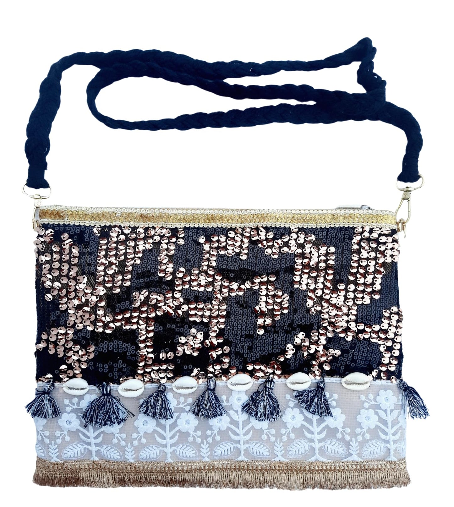 Trend Overseas Multicolor Jute Embroidery pom pom Bridal Bag cross body party sling bag