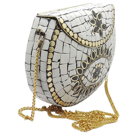 Trend Overseas Ethnic Antique Indian Handmade Mosaic Stone Chip Bag Bridal Clutch