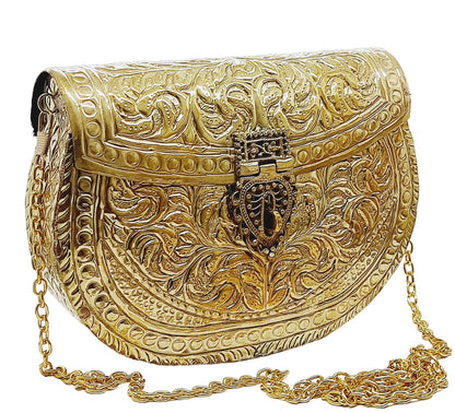Trend Overseas Clutches for women Golden Brass Metal bag Bridal Clutch Party Purse
