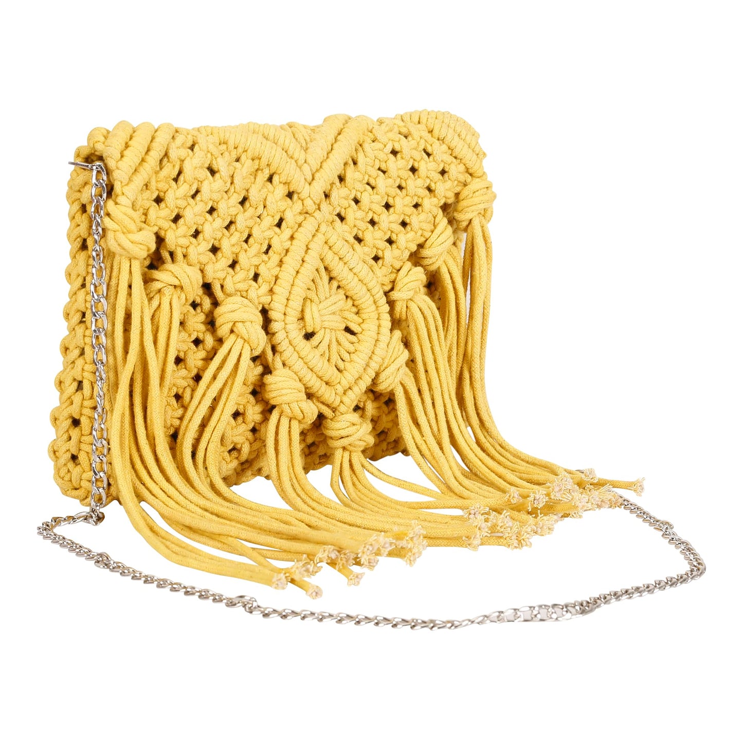 Trend Overseas Handwoven Crochet Macrame Bag Cotton Rope Handbag - Lightweight, Adjustable and Detachable Strap, Perfect for Teenagers and Kids