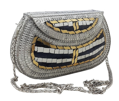 Trend Overseas Handmade Antique Stone Bag Ethnic Clutch - Metal Bag Perfect for Parties, Fits All Cellphone Models