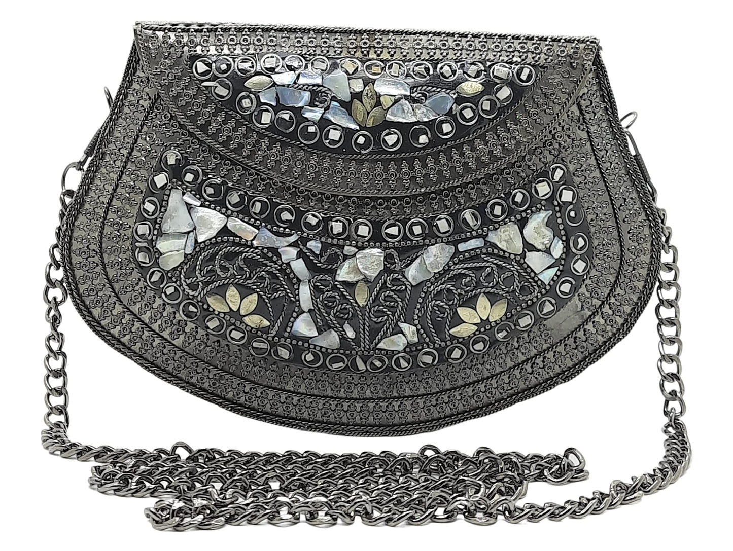 Trend Overseas Women's Antique Black Color Sea Shell bag ethnic clutch metal bag party clutch