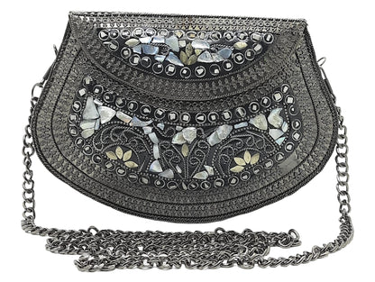 Trend Overseas Women's Antique Black Color Sea Shell bag ethnic clutch metal bag party clutch
