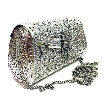 Trend Overseas women gift bridal bag Silver Brass Metal Clutch Sling Bag Indian Ethnic Antique clutch