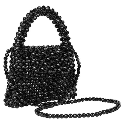 Trend Overseas Handmade Black Pearl Beaded Shoulder Bag for Women/Kids | Small Size Tote Bag | Luxury Black Pearl Bag | Fashionable and Elegant |