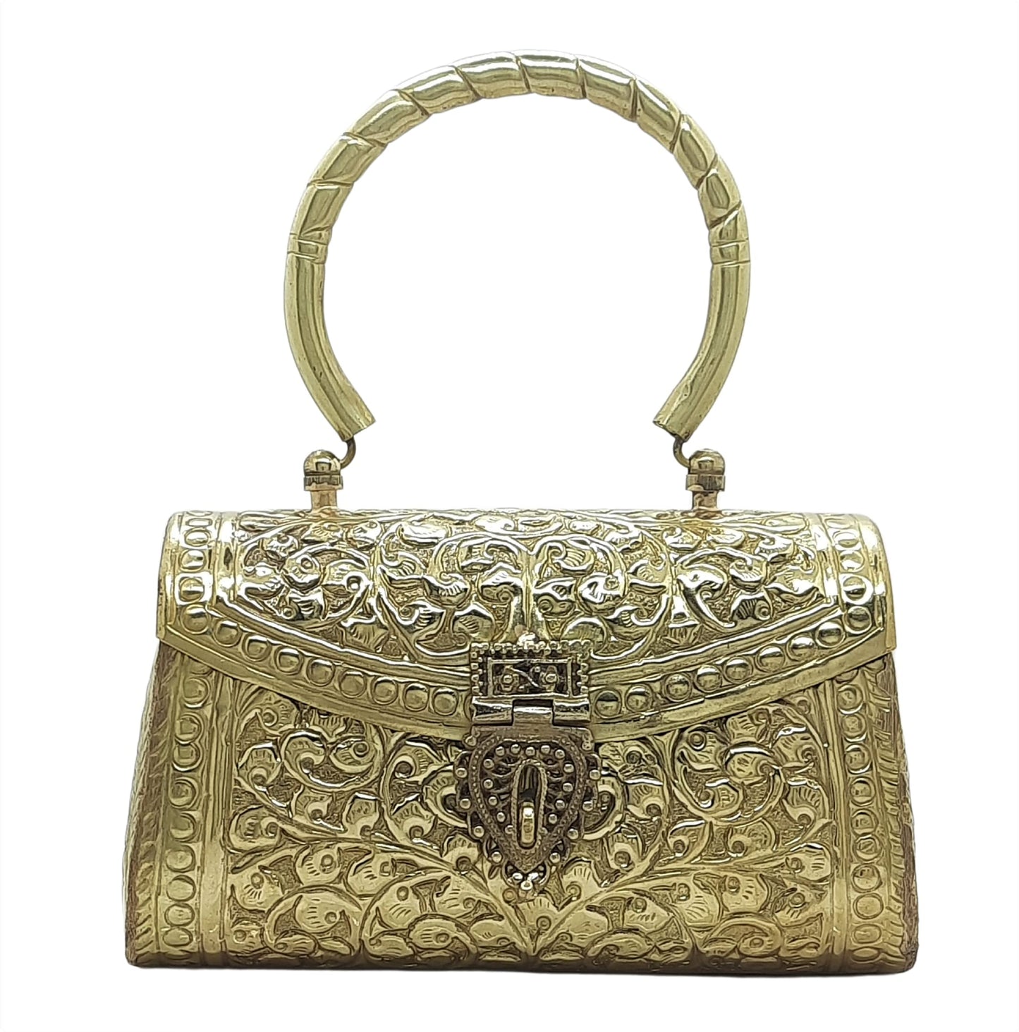 Trend Overseas Gold Metal Bridal Clutch – Brass Handle Evening Purse for Weddings & Parties