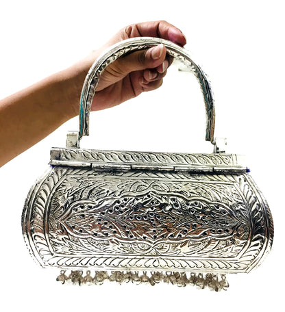 Trend Overseas Girls/Women Party gift Bridal Silver White Metal bag, brass clutch,Vintage antique ethnic clutch, metal purse,