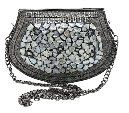 Trend Overseas Women's Antique Black Color Sea Shell bag ethnic clutch metal bag party clutch