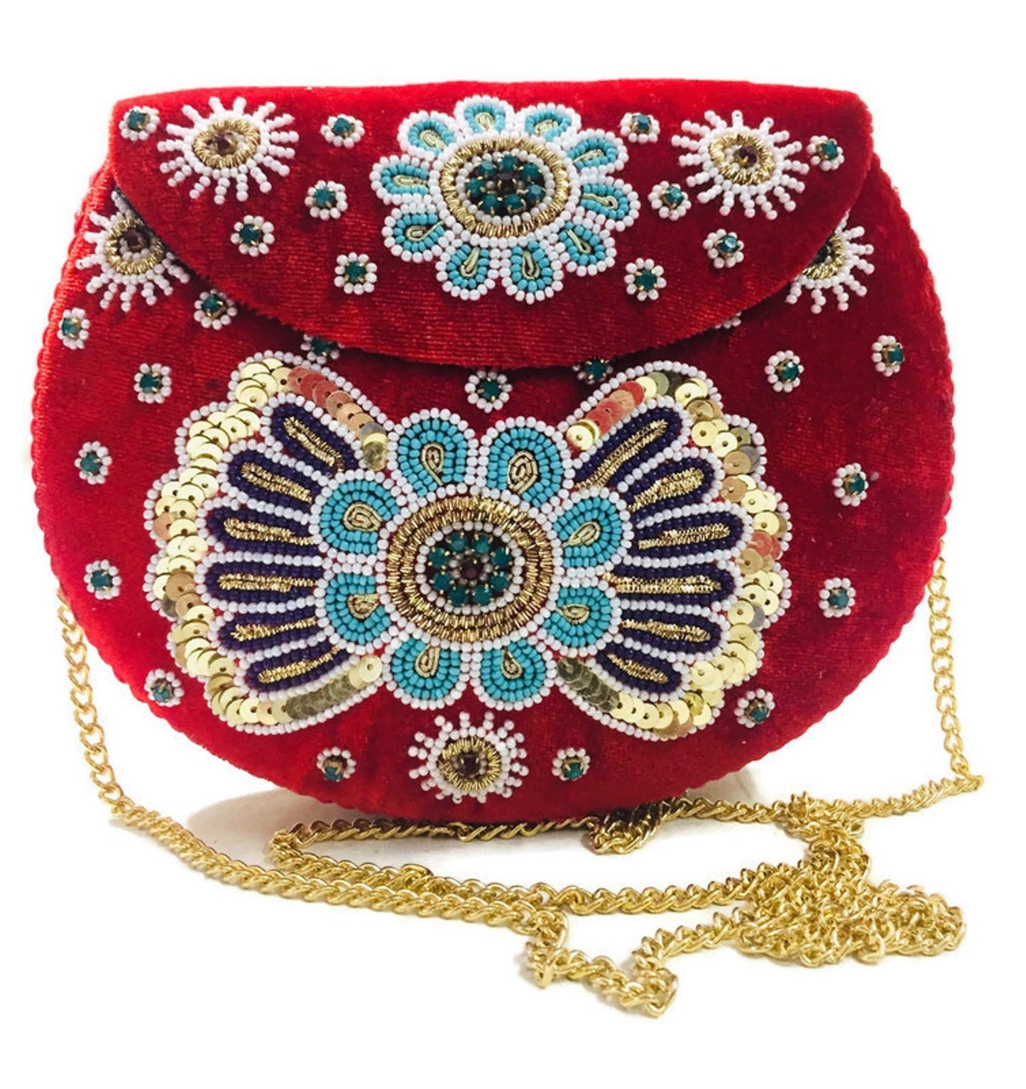 Trend Overseas Velvet Embroidery Beaded Ethnic purse Girls Bridal Bag cross body party bag
