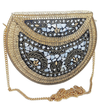 Trend Overseas Golden shell nacre stone bag ethnic clutch indian antique purse mosaic bag metal bag