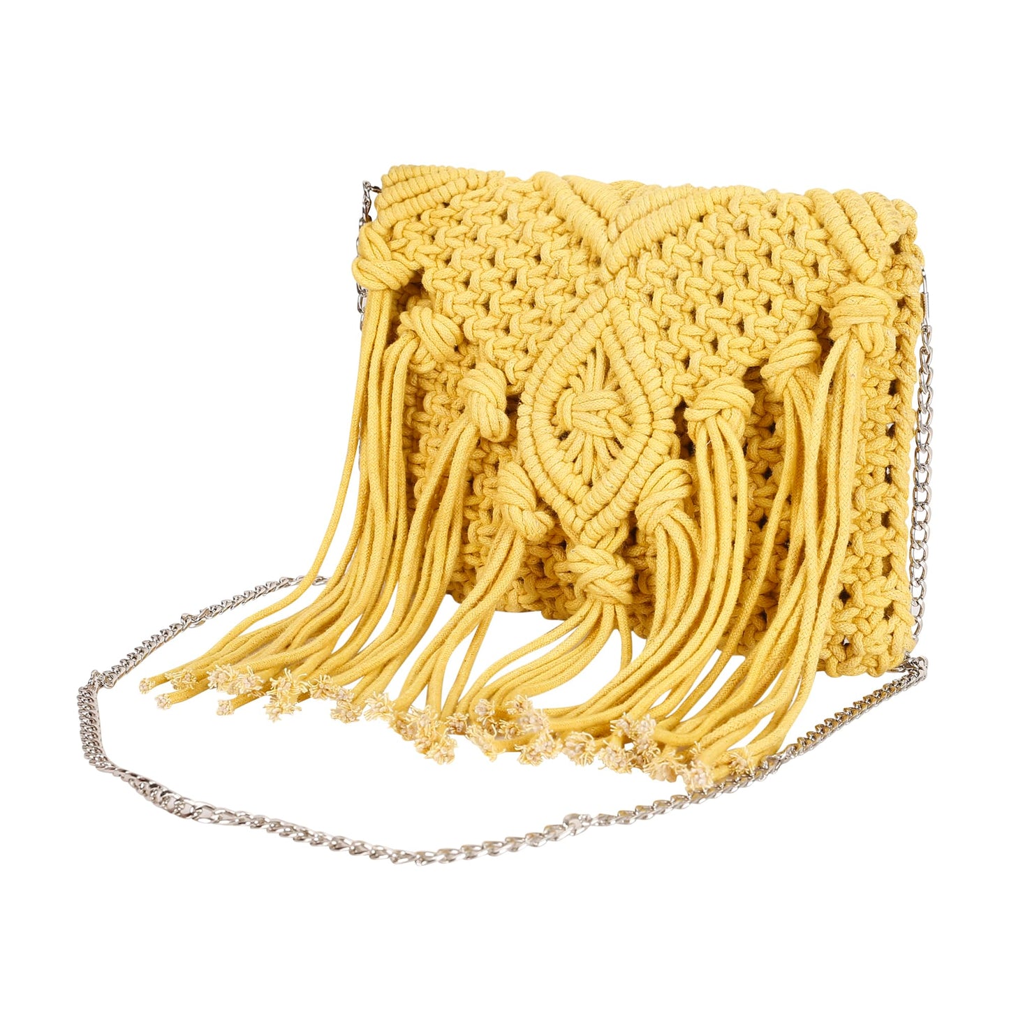 Trend Overseas Handwoven Crochet Macrame Bag Cotton Rope Handbag - Lightweight, Adjustable and Detachable Strap, Perfect for Teenagers and Kids