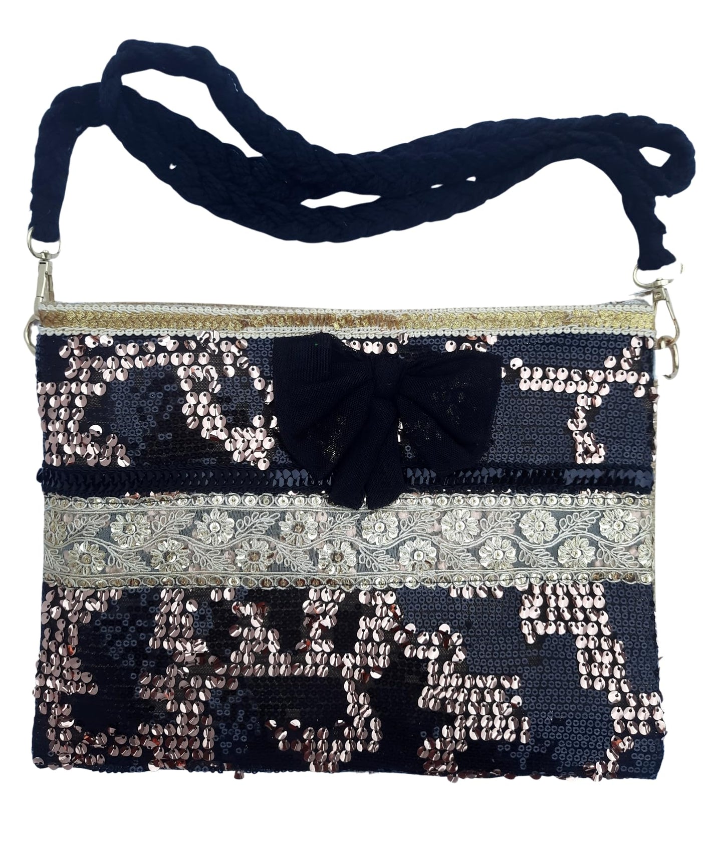 Trend Overseas Multicolor Jute Embroidery pom pom Bridal Bag cross body party sling bag