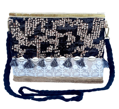 Trend Overseas Multicolor Jute Embroidery pom pom Bridal Bag cross body party sling bag