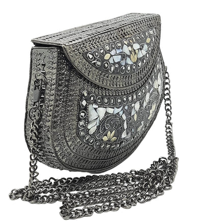 Trend Overseas Women's Antique Black Color Sea Shell bag ethnic clutch metal bag party clutch