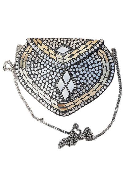 Trend Overseas Ethnic Indian Handmade Heart Design Small Size Bridal Clutch Stone Mosaic Clutch