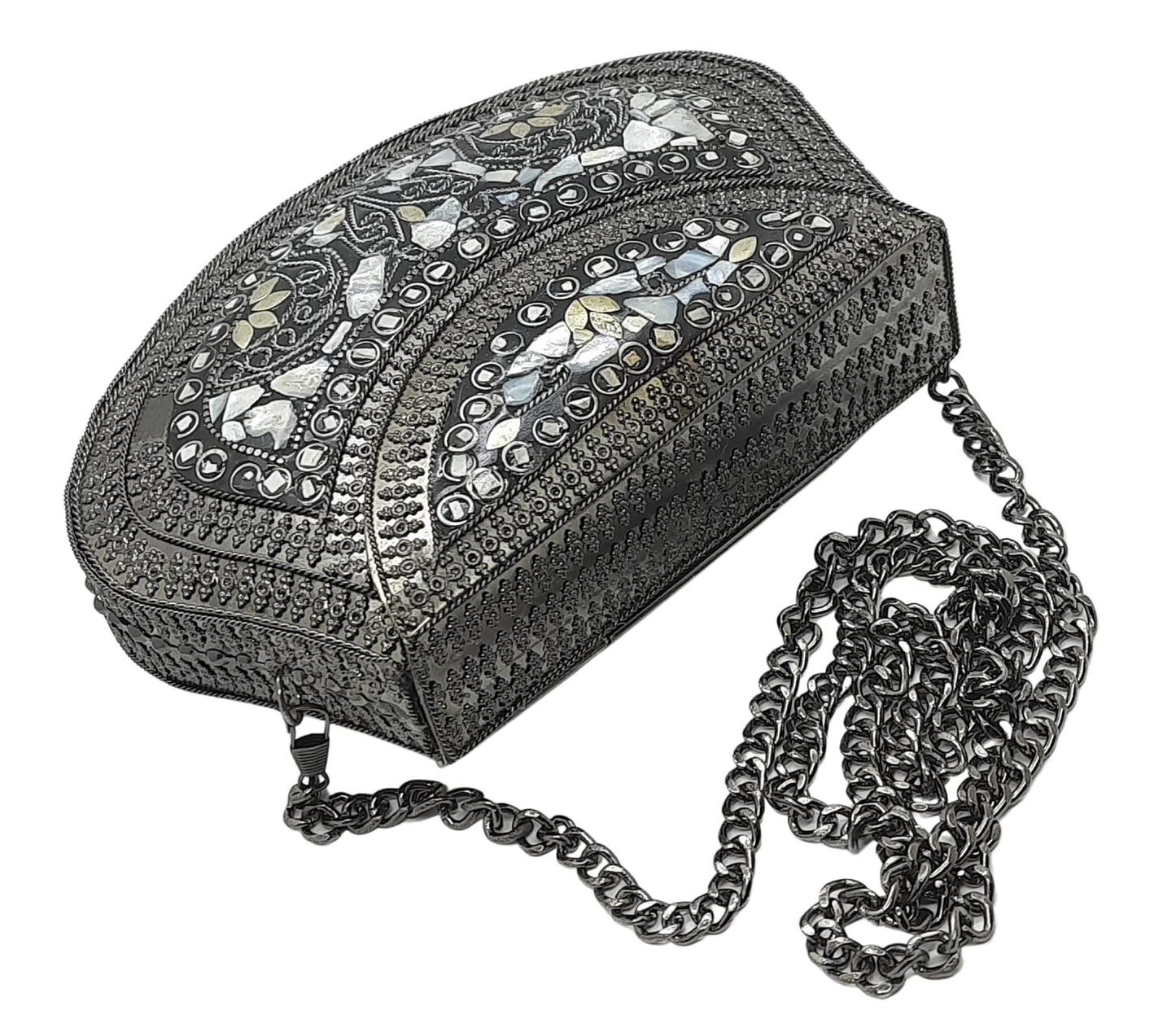 Trend Overseas Women's Antique Black Color Sea Shell bag ethnic clutch metal bag party clutch