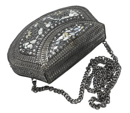 Trend Overseas Women's Antique Black Color Sea Shell bag ethnic clutch metal bag party clutch