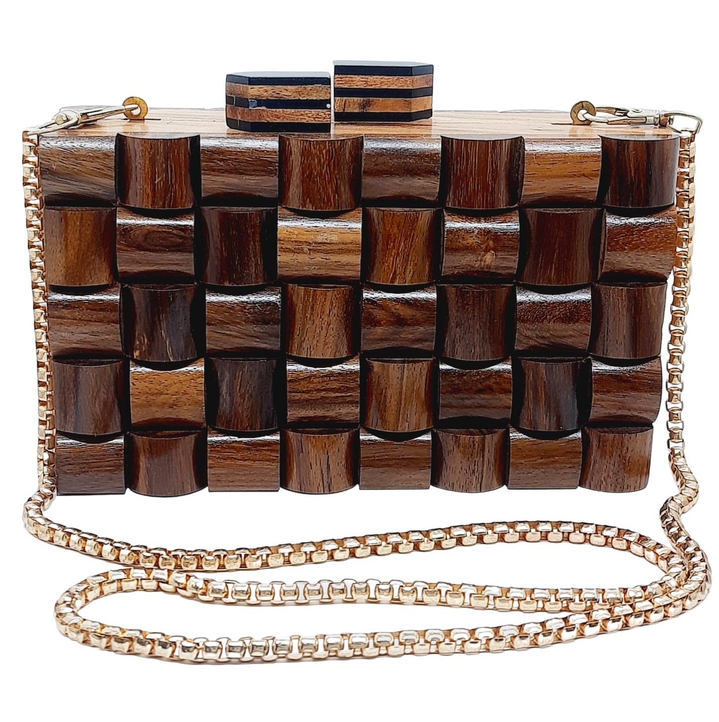 Trend Overseas Womens Handmade Wooden Clutch Purse Bridal Clutch Handbag - Detachable Chain, Perfect For Any Model Cellphone